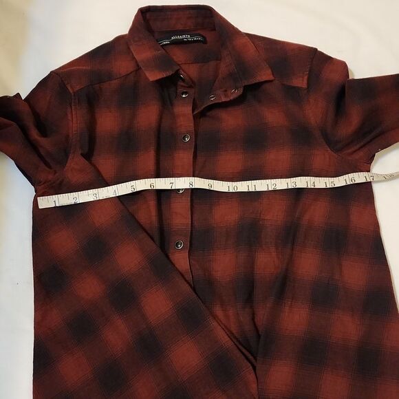 All Saints Red Plaid Button Down Kayla Shirt size 8 - Picture 5 of 10